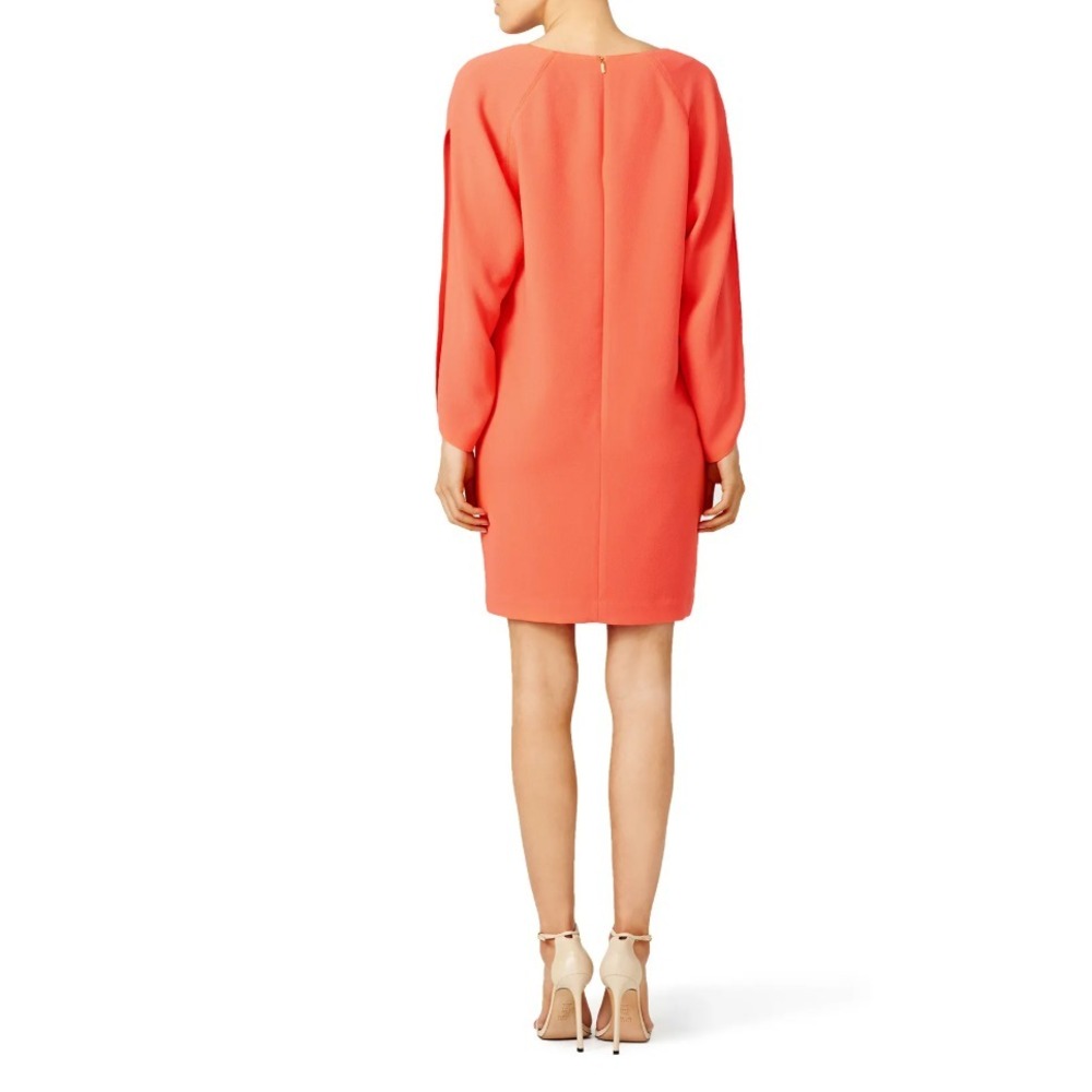 Trina Turk Dress Womens 0 Coral Odelia 3/4 Split Sleeve Textured Crepe Shift - Picture 5 of 13